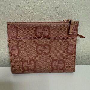 Gucci GG Canvas Zip Wallet Light Pink 5x4 Multiple Zipper Compartments